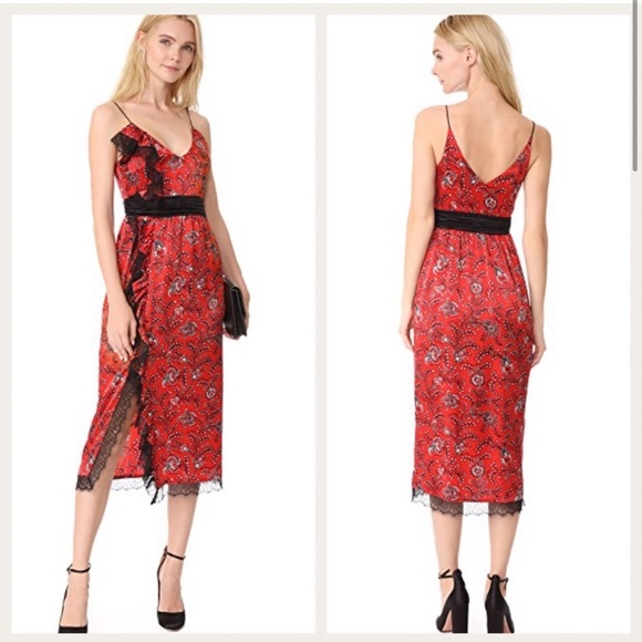 NWT Cinq à Sept Silk Petra Midi Slip Dress in Vermillion - Picture 5 of 11